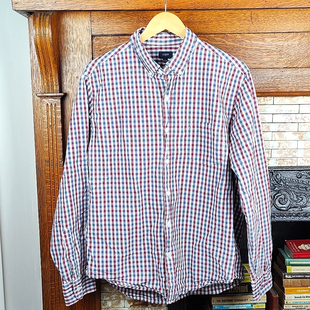 J. Crew Factory Red and Blue Checkered Men's Shirt